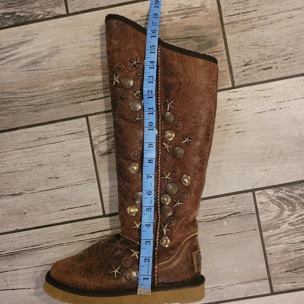Australia Luxe Collective brown sheepskin Studded Knee-High Boots Women's 5